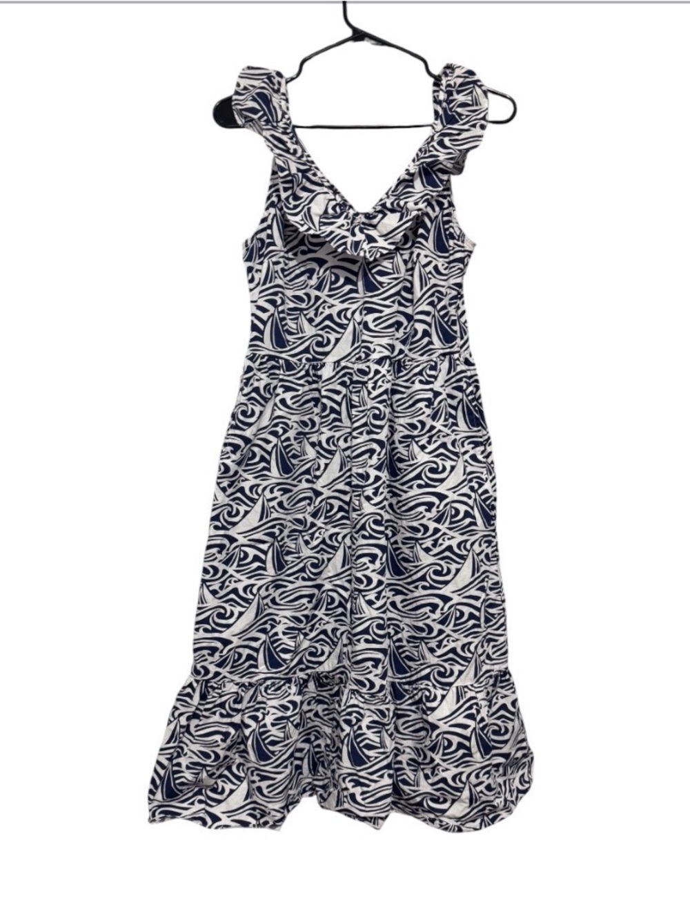 Vineyard Vines Navy and White Sailboat-Print Maxi dress